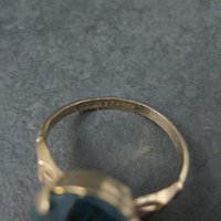 Antique Gold Filled Teal Glass Ring Size 9