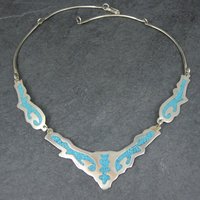 Vintage Mexican Alpaca Inlay Necklace 18"