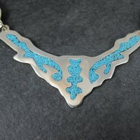 Vintage Mexican Alpaca Inlay Necklace 18"