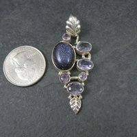 Large Sterling Blue Goldstone Amethyst Leaf Pendant