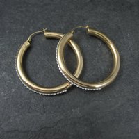 Vintage 14K Gold Crystal Latchback Hoop Earrings