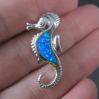 Vintage Sterling Blue Opal Seahorse Pendant