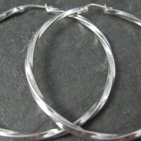 Estate Sterling Latch Back Hoop Earrings 2 Inches