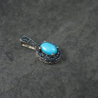 Small Sterling Turquoise Blue Diamond Pendant