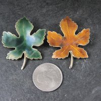 Lot of 2 Vintage Enamel Leaf Brooches