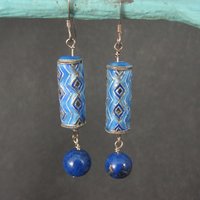 Vintage Sterling Blue Enamel Lapis Earrings