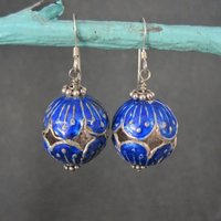 Vintage Sterling Blue Enamel Earrings