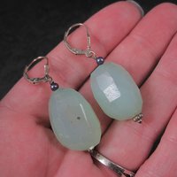 Vintage Sterling Leverback Chalcedony Pearl Earrings