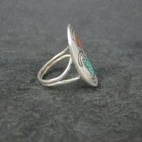 Southwestern Sterling Crushed Turquoise Coral Ring Size 7.5