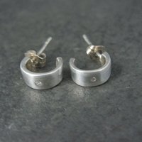 Tiny Sterling Diamond Half Hoop Earrings