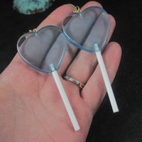 Large Blue Heart Lollipop Earrings