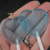 Large Blue Heart Lollipop Earrings