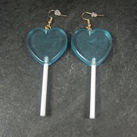 Large Blue Heart Lollipop Earrings