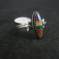 Dainty Southwestern Sterling Inlay Ring Size 6
