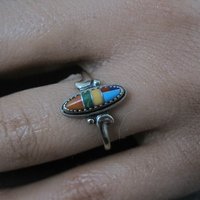 Dainty Southwestern Sterling Inlay Ring Size 6