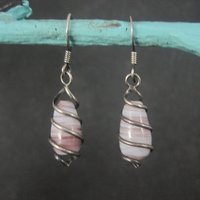 Sterling Purple Art Glass Wire Wrapped Earrings