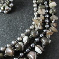 Vintage Mother of Pearl Shell 4 Strand Necklace & Earrings Jewelry Set Japan