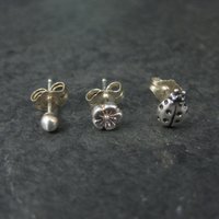 3 Hole Stud Earrings Ladybug Flower Ball Studs Sterling Avon