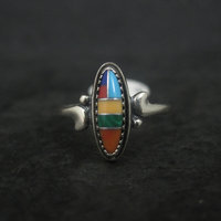 Dainty Southwestern Sterling Inlay Ring Size 6