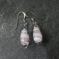 Sterling Purple Art Glass Wire Wrapped Earrings