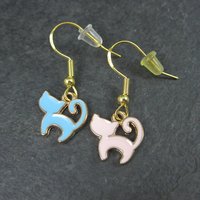 Blue & Pink Cat Earrings Vermeil sterling