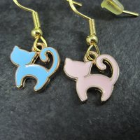 Blue & Pink Cat Earrings Vermeil sterling