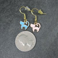 Blue & Pink Cat Earrings Vermeil sterling