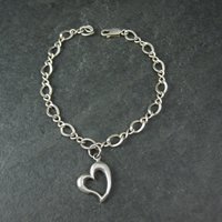 Vintage Sterling Heart Charm Bracelet 7.5 Inches