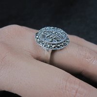 Vintage Sterling Marcasite Dome Ring Size 8