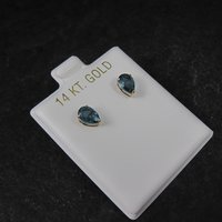 14K Pear Cut Blue Zircon Stud Earrings