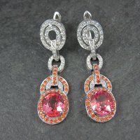 Huge Estate Sterling Pink Sapphire Latch Back Earrings