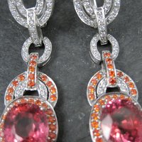 Huge Estate Sterling Pink Sapphire Latch Back Earrings