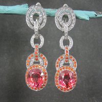 Huge Estate Sterling Pink Sapphire Latch Back Earrings