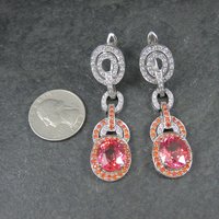 Huge Estate Sterling Pink Sapphire Latch Back Earrings