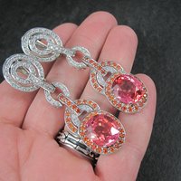 Huge Estate Sterling Pink Sapphire Latch Back Earrings