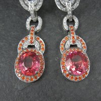 Huge Estate Sterling Pink Sapphire Latch Back Earrings