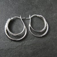 Estate Sterling Black & White Cz Latch Hoop Earrings