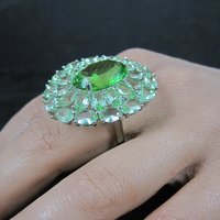 Large Estate Sterling Green Stone Cocktail Ring Size 8.5