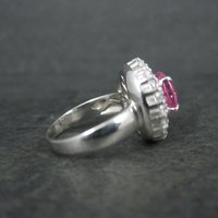Sterling Pink Sapphire Halo Ring Estate Silver Size 6.5