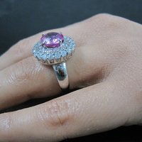 Sterling Pink Sapphire Halo Ring Estate Silver Size 6.5