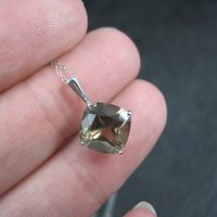 14K Smoky Topaz Solitaire Pendant White Gold