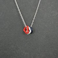 Vintage Red White & Blue Heart Necklace Enamel Sterling Silver
