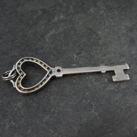 Vintage Sterling Silver Heart Key Pendant