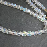 Vintage Aurora Borealis Crystal Bead Necklace NOS 25.5 Inches