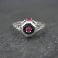 Antique Art Deco 9K Ruby Diamond Engagement Ring Size 6.5