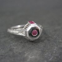 Antique Art Deco 9K Ruby Diamond Engagement Ring Size 6.5