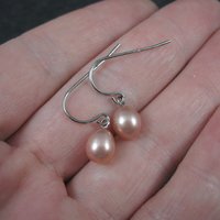 Simple Sterling Pink Pearl Earrings