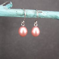 Simple Sterling Pink Pearl Earrings