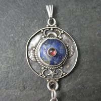 Long Vintage Garnet Lapis Amethyst Point Celestial Pendant