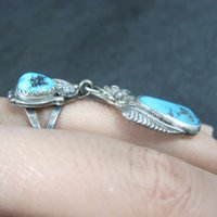 Unusual Southwestern Sterling Turquoise Charm Ring Size 7